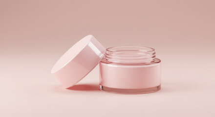 Open Pink Cosmetic Cream Jar on Pink Background for Skincare Product Minimalist Design Smooth Elegant Surface for Beauty and Health Presentation Mockup
