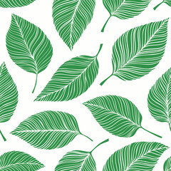 Seamless Tropical Leaf Pattern Vector - Green Banana Leaves Background Illustration