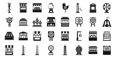 Carnival game icons set. Various amusement park games and activities offering entertainment and excitement for visitors of all ages