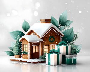 Gingerbread house with gifts and candles