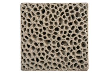 Square porous ceramic foam filter for molten metal filtration isolated on a transparent background
