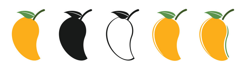 Mango icon vector set illustration. set vector illustration outline mango silhouette. mango with leaf.