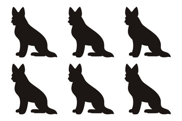 Naklejka premium Six Black German Shepherd Silhouettes Sitting canine