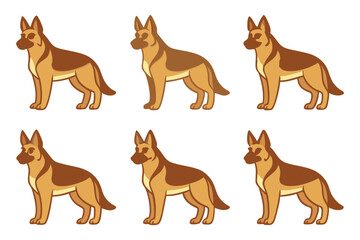 Six Brown and Tan German Shepherd Dog Vector Illustrations