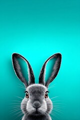 Rabbit peeking from teal background