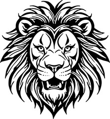 Obraz premium Roaring lion head, bold tribal outline, high contrast silhouette suitable for tattoos and vinyl cutting