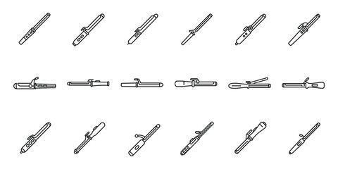 Hair curler icons set. Hair curling iron icons set showing different curling tongs for women hair styling and creating beautiful curls
