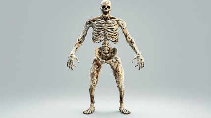 3D model of a human skeleton, showcasing intricate bone structure and anatomical detail.