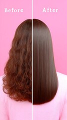 Straightened hair, before and after