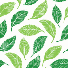 Seamless Tropical Leaf Pattern Vector - Green Banana Leaves Background Illustration