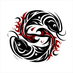 Tribal Fish Yin Yang Vector – Symmetrical Koi Design in Black and Red Ink
