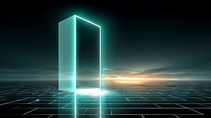 Futuristic portal on a digital landscape