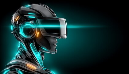 Futuristic robot head with VR headset