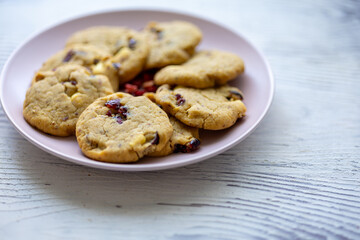 blueberry white chocolate chip cookies plate