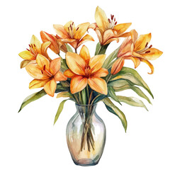 watercolor of A Corn Lily In A Vase, vector, isolated on a white background.