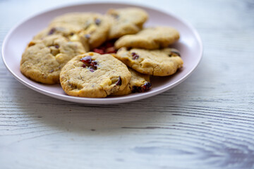 blueberry white chocolate chip cookies plate