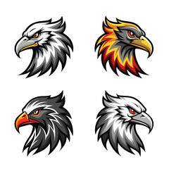 Obraz premium Eagle head logo icon vector art illustration set. Eagle silhouette vector illustration.