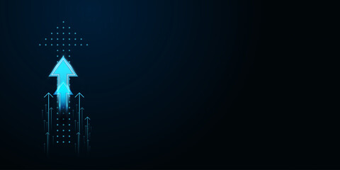 Technonlogy arrows up trend concepts, with light blue Upward Arrows for growing on dark background, A series of glowing, representing finance, business vector illustration