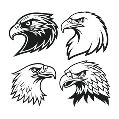 Eagle head logo icon vector art illustration set.  Eagle silhouette vector illustration.