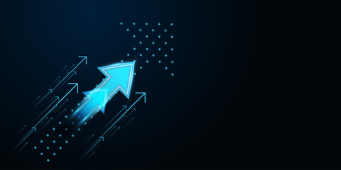 Gradient Glow Arrow striking oversized blue arrow with a radiant gradient effect and the Technonlogy arrows up trend concepts, with light blue Upward Arrows