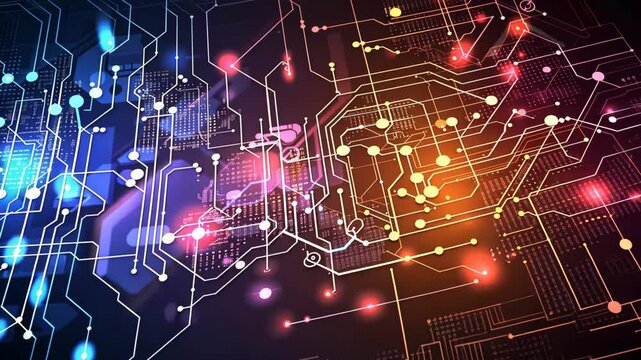 Abstract futuristic electronic circuit technology background, intricate patterns - Powered by Adobe