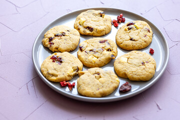 blueberry white chocolate chip cookies plate