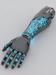 Futuristic robotic arm with glowing veins
