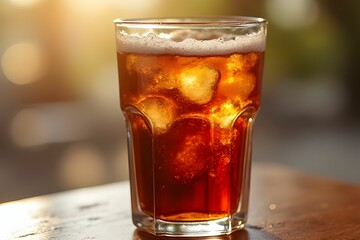 Iced cola soft drink in glass. Beverage menu