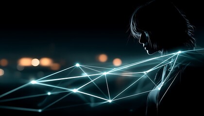 Digital silhouette of a person, network graphic