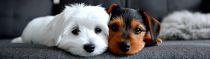Two Puppies on a Sofa