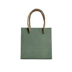 Green textured paper bag with rope handles isolated on transparent background