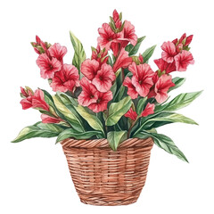 A Cockscomb Flower Basket, watercolor drawing vector, isolated on a white background.