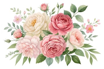 A beautiful bouquet of pink roses, a symbol of love and romance, isolated on a white background