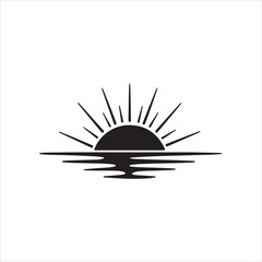 Stylized sunrise over calm water reflecting light rays