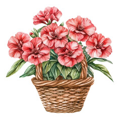 A Cockscomb Flower Basket, watercolor clipart vector, isolated on a white background.