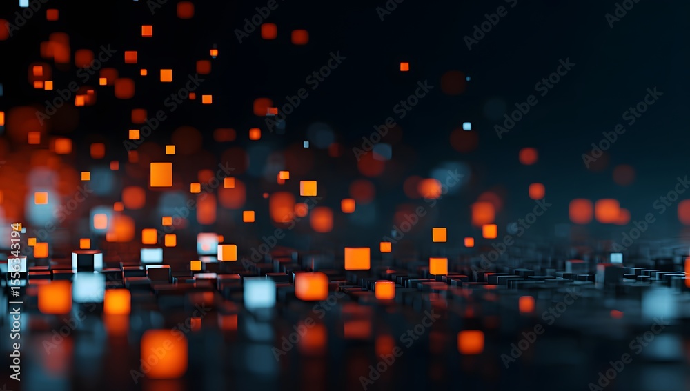 Aufkleber abstract digital background with glowing pixelated squares and data points in a color scheme of dark