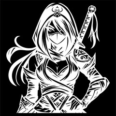Female Assassin Line Art Illustration