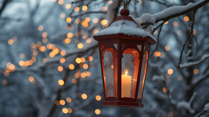 Romantic winter lantern heart-shaped light trails