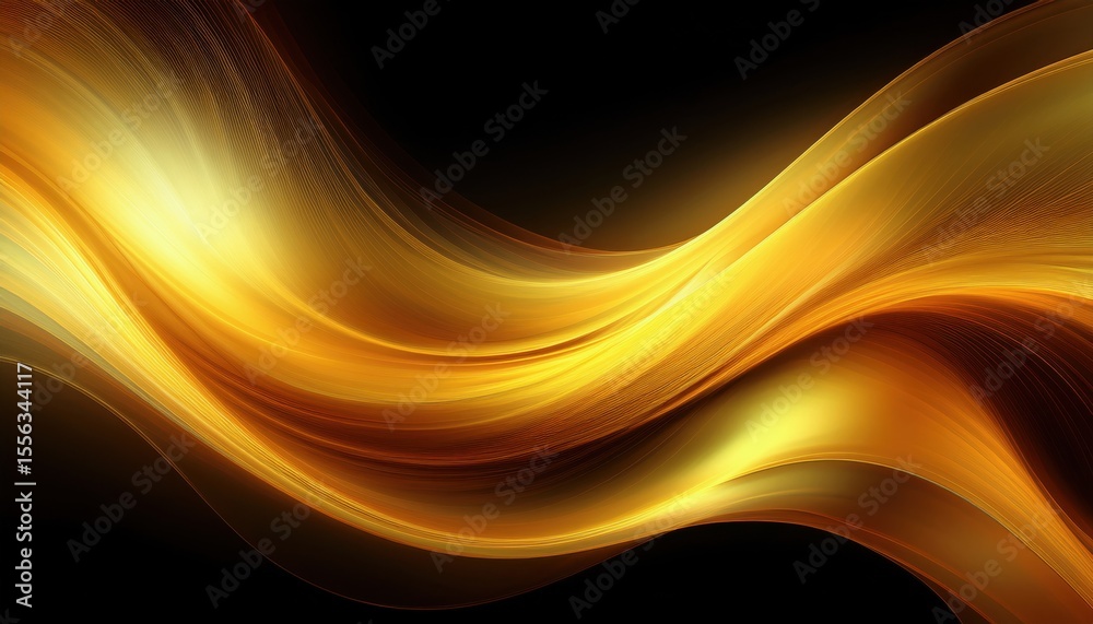 Poster flowing golden abstract light streaks on black background with dynamic curves for modern design and 