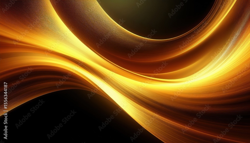 Poster flowing golden abstract light streaks on black background with dynamic curves for modern design and 