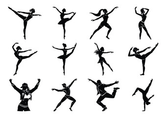 Urban Hip Hop Street Dance Silhouettes Collection &ndash; Energetic Male and Female Dancers in Dynamic Poses