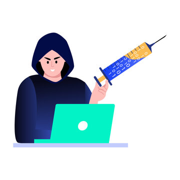 A flat style illustration showing code injection