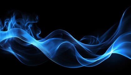 Obraz premium flowing blue light wave on black background with ethereal energy motion, ideal for web design or tech branding