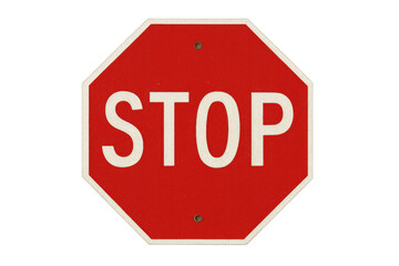 Red octagonal stop sign with white letters on a transparent background, symbolizing traffic regulations and road safety