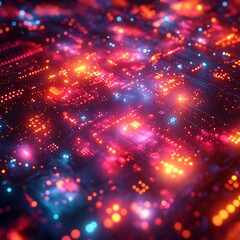 Fototapeta premium Abstract digital circuit board illuminated with vibrant red and blue lights photo