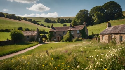 village in the mountains in summer
