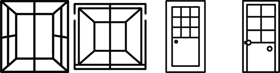 Collection of Four Different Door and Window Frame Designs, Simple Line...