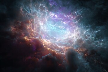 Fototapeta premium Colorful Cosmic Nebula with Bright Lightning in Deep Space Scene