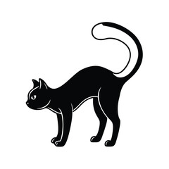 Stylized black cat with an arched back presented as a clean vector graphic suitable for various design applications