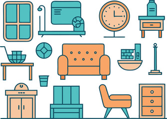 FURNITURE - thin line vector icon set. Pixel perfect. The set contains the following icons: Furniture, Dining Table, Armchair, Bed, Sofa, Mirror, Desk, Office Chair, and Crib.